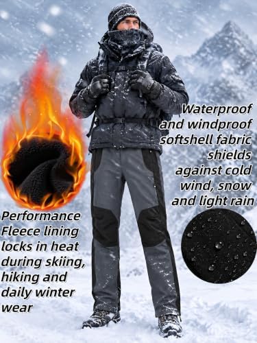 Mens Snow Ski Pants Waterproof Insulated Zipper Bottom Leg
