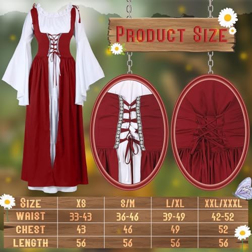 Bonuci 6 Pcs Medieval Renaissance Costume Women Fairy Dress