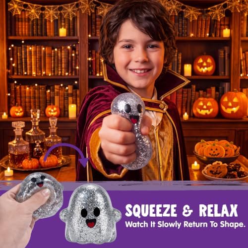 JOYIN 6 PCS Halloween Glitter Ghost Squishy Toys, Slow Rising Squishy Toys, Anxiety Relief Stress Balls, Sensory Toy for Kids Teens, Party Favors, Trick or Treating, Classroom Prize