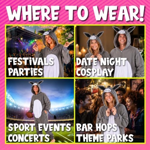 Funziez! Adult Onesie Halloween Costume Animal Dinosaur Shark Unisex Plush One Piece Cosplay Suit for Adults, Men and Women