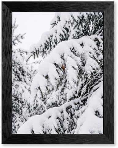 Framed Winter Pine Canvas Wall Art, Snow Landscape, Black Frame Inch 12x16