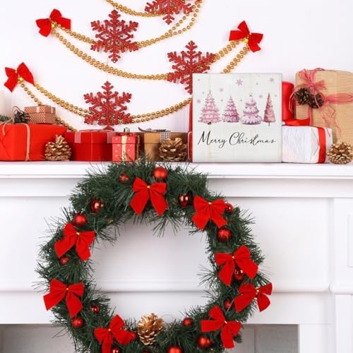 Merry Christmas Decorations - Pink Christmas Tree Wooden Sign