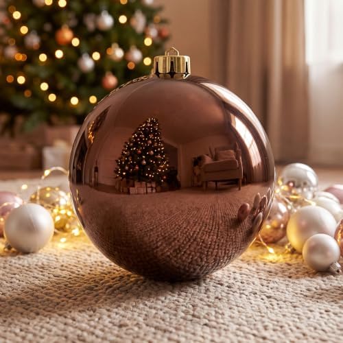 Threan 8 Inch Large Chocolate Brown Shiny Christmas Ball Ornaments