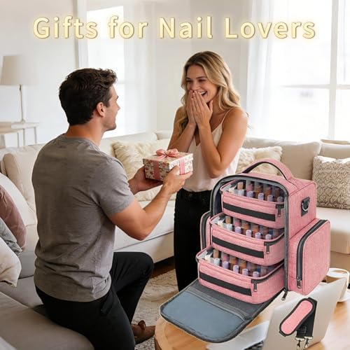YOREPEK Nail Polish Organizer with 3 Removable Pouches for 72 Bottles, Pink