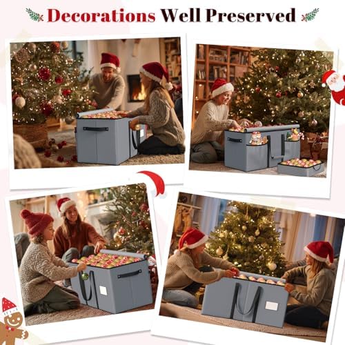 Keten Large Christmas Ornament Storage Boxes with Adjustable Dividers