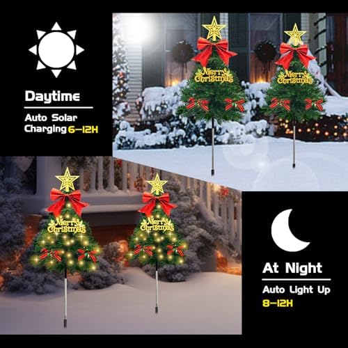 Christmas Tree Solar Pathway Lights Outdoor Decor, 8 Pack, Green
