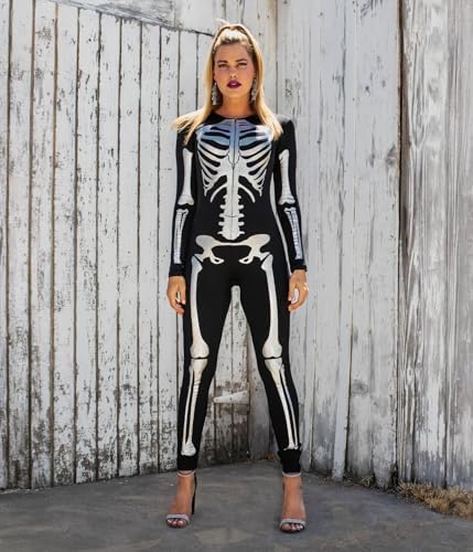 Tipsy Elves Sexy Halloween Skeleton Bodysuit for Women - One Piece Costume