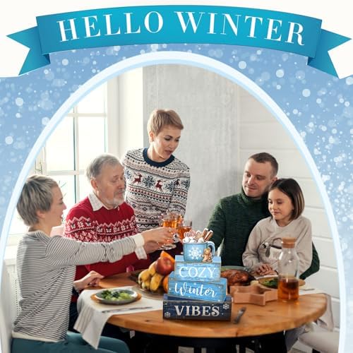 Lineshading 4 Pcs Christmas Table Decorations Wooden Blue Hot Cocoa Signs