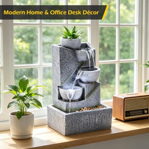 Dyna-Living Tabletop Water Fountain Waterfall Fountains Indoor with LED