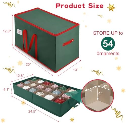 Large Christmas Ornament Storage Box Keeps 54 4" & 3 Individual Trays