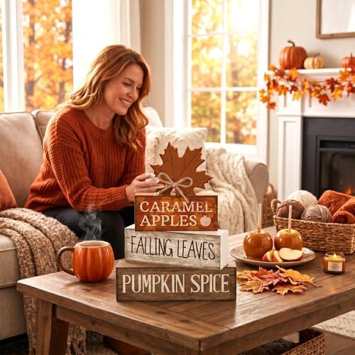 Moucuny 4 Pcs Fall Decor Wooden Maple Leaf Decoration Thanksgiving Decor