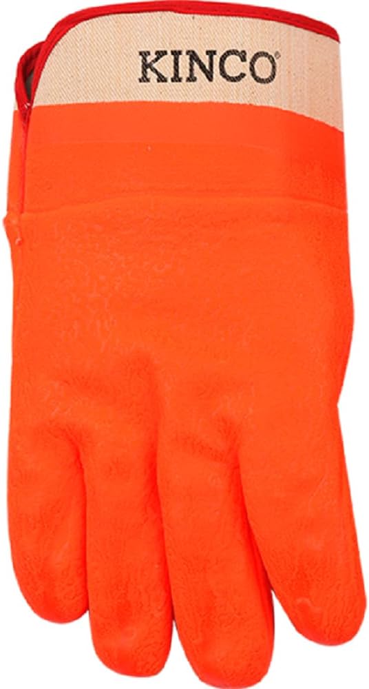 Kinco PVC Chemical Resistant Gloves, 10 Mil, Large, Orange, Pack of 3 Pairs