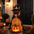 Halloween Large German Shepherd Statue with Glowing Pumpkin, Entrance Decor
