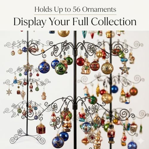 HOHIYA 3 Ft Ornament Display Tree 56-Hook Metal Stand Black