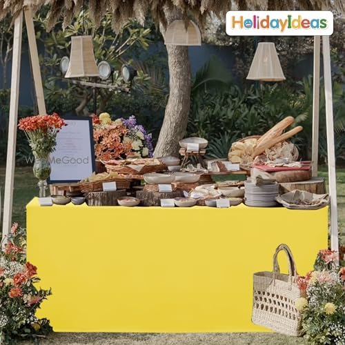 HolidayIdeas 4-Pack 8ft Open Back Fitted Tablecloths for Craft Shows Yellow