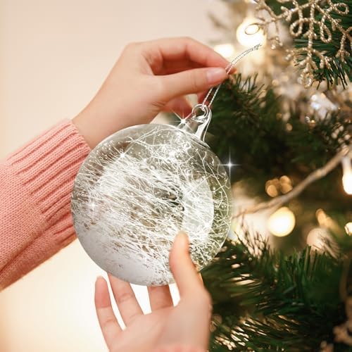 Uiifan 6 Pcs Clear Glass Christmas Ornaments Balls Bulk Blown Glass Christmas Tree Ornaments Assorted Size Iridescent Balls Xmas Tree Home Decorations (3.94 in)