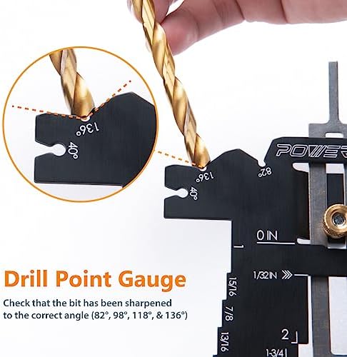POWERTEC Universal 5-in-1 Step Depth Gauge for Measuring Chisel Angles, Drill Points, and Setting Router Bit, Saw Blade Heights – Compatible with Table Saw and Router Table – Woodworking Tools (80023)