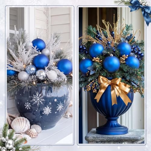 Threan 6 Inch Large Blue Matte Christmas Ball Ornaments for Christmas Tree