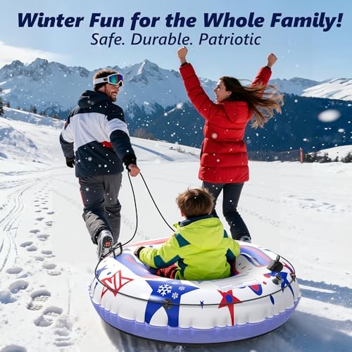 47 Inch Heavy-Duty Inflatable Snow Tube Sled with Towable Leash, Cold-Resistant Snow Tubes for Sledding with Triple-Layer Bottom & Sturdy Handles Winter Outdoor Snow Toys