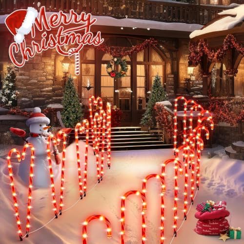 COOLWUFAN 28" 24 Pack Candy Cane Pathway Lights, Outdoor Christmas Decorations