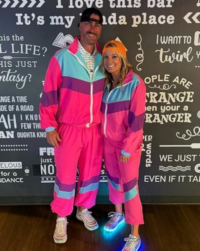 UOUA 80s Outfit for Men 90s Costumes 2 Piece Long Sleeve Track Suit Set