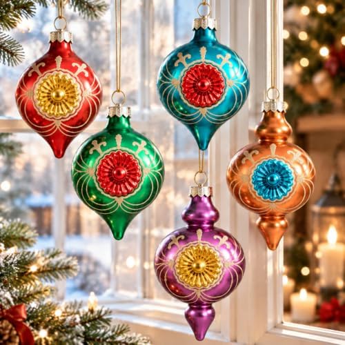 Soulchen 10 Pcs Vintage Glass Christmas Ornaments, Glitter, Retro