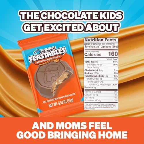 MrBeast Feastables Peanut Butter Cups Milk Chocolate, 2lb Box, Bite Size
