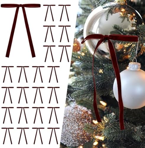 SIMISI RIBBON 24Pcs Christmas Velvet Ribbon Bows Decorations for Tree