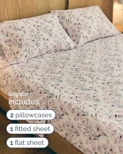 King 3 Piece Boho Botanical Floral Sheet Set - Breathable & Cooling - Iris