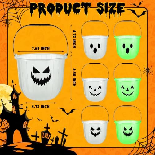 Halloween Glowing Candy Bucket Trick or Treat Plastic Pail,6 PCS