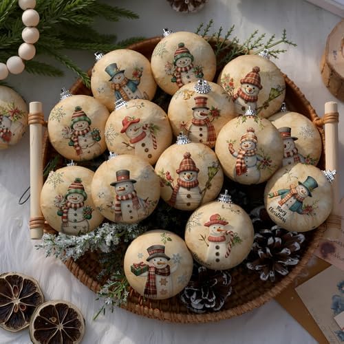 Outus 16 Pcs Christmas Tree Ornaments Ball Vintage Snowman Decorations for Tree Vintage Style Hanging Ornaments Farmhouse Home Fireplace Decoration Holiday Party Favors