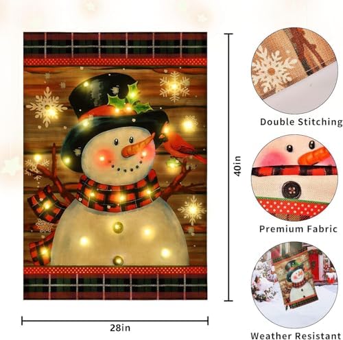 Lighted Christmas Snowman Garden Flag Outdoor Decor, 28x40 In