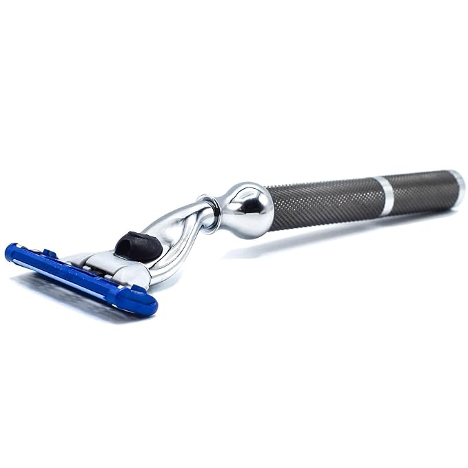 Parker 42M Mach3 Compatible Razor, Graphite All-Metal Brass Frame | Graphite All-Metal Razor With Brass Frame And Textured Grip; Accepts All Gillette Mach3 Cartridge Refills