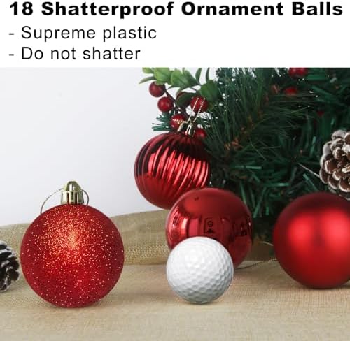 Rose Red 2.5" Christmas Balls Christmas Tree Decoration Ornaments Shatterproof Hanging Balls for Birthday Halloween Holiday Wedding Decorations Set of 18pcs
