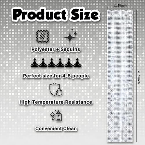 Disco Party Decorations - Glitter Disco Table Runner | Retro 70s 80s Disco Ball Decor Indoor Outdoor - Silver Sequin Party Favors Supplies for Wedding Bachelorette Birthday Dance Party