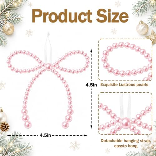 DIYDEC 18PCS Christmas Pearl Bow Ornament 4.5in Tree Topper Hanging Decor