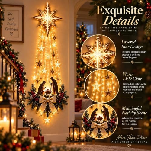 Lighted Nativity Wall Decor, Bethlehem Star of Faith，1PCS