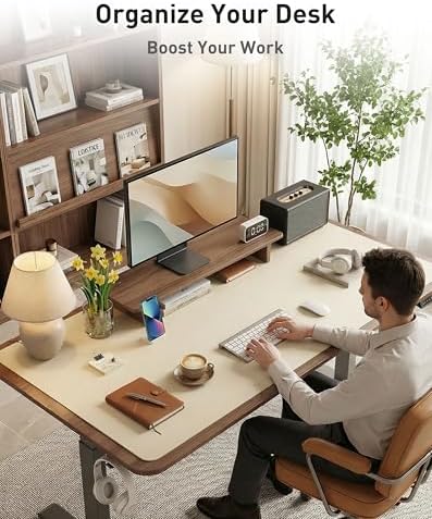 Aothia Faux Leather Desk Mat - Large Mouse Pad, Non-Slip PU Leather Blotter, Waterproof Writing Surface for Office and Home (Beige, 40" x 24")