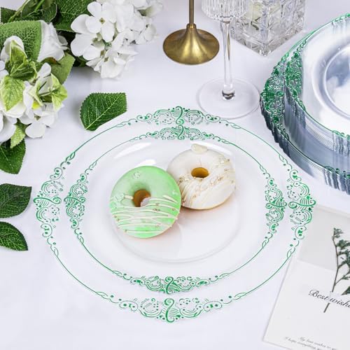 Hioasis 175 Pcs Clear Green Plates for Party