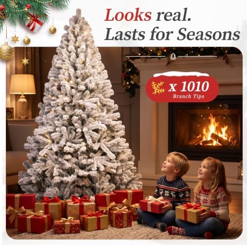 CASA CLAUSI 6ft Artificial Christmas Tree Unlit Pine Xmas Tree,FlockedGreen