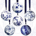 Cindeer 6 Pcs Blue and White Christmas Porcelain Balls, Stylish Style
