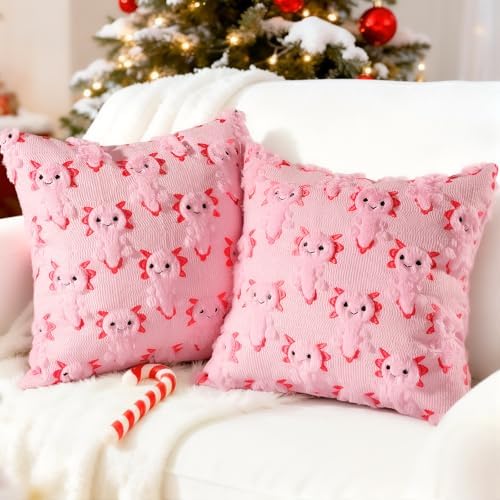 eowvsio 2PCS Christmas Axolotl Throw Pillow Covers 18x18 inch,Christmas Decor Soft Plush Faux Fur Wool Couch Cushion Case for Chair Sofa Bedroom Living Room