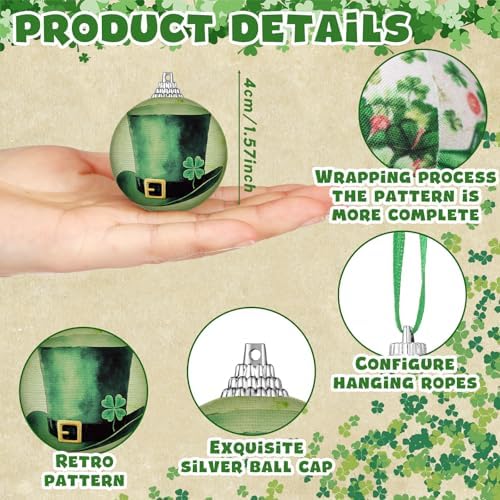 Outus 16 Pcs St. Patrick's Day Tree Ornaments Ball Vintage St. Patrick's Day Decorations for Tree Vintage Style Shamrock Luck Irish Hanging Ornaments Farmhouse Home Decoration Holiday Party Favors