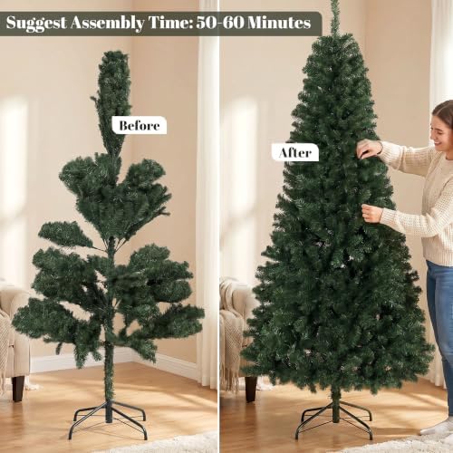 HOMCOM 7.5ft Artificial Christmas Tree, Norwegian Spruce, Hinged Design