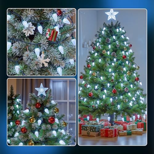C9 LED Christmas Lights Outdoor, 97ft 150 LED Waterproof Strawberry Christmas Decorations String Lights, Plug in Vintage Christmas Tree Lights for Outside, Roof, Patio, Wedding, Party, Pure White