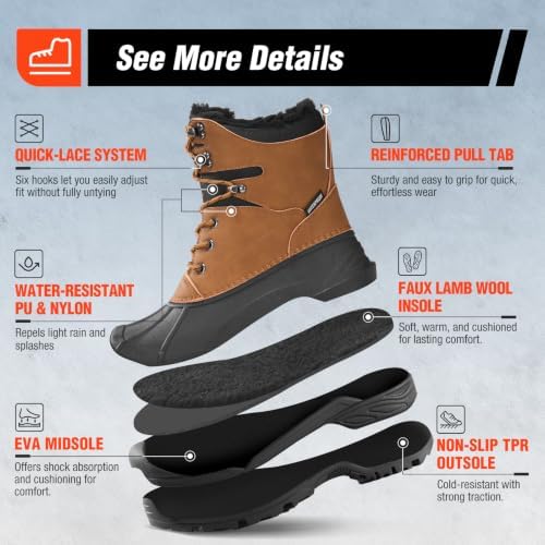 Men's Snow Boots, Insulated Waterproof Winter Duck Boots