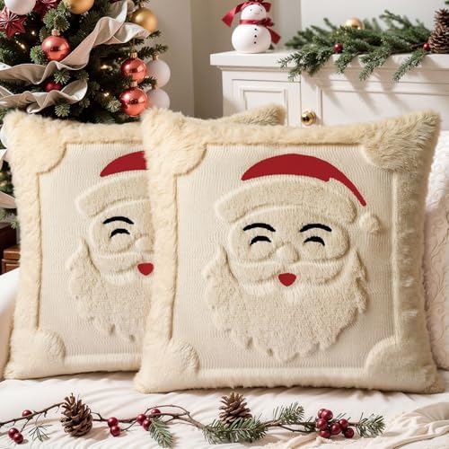 Faux Fur Christmas Pillow Covers 20x20 Set of 2
