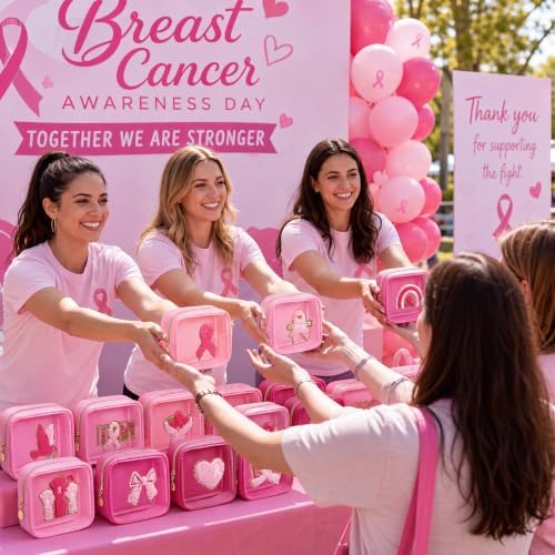 Abbylike 12 Pcs Breast Cancer Awareness Gifts for Women Makeup Bags Bulk