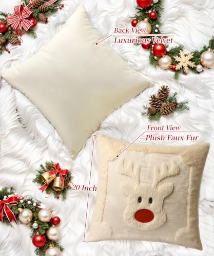 Faux Fur Christmas Pillow Covers 20x20 Set of 2