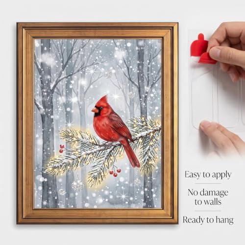 Framed Red Cardinal Winter Canvas Art Gold Frame Inch 8x10